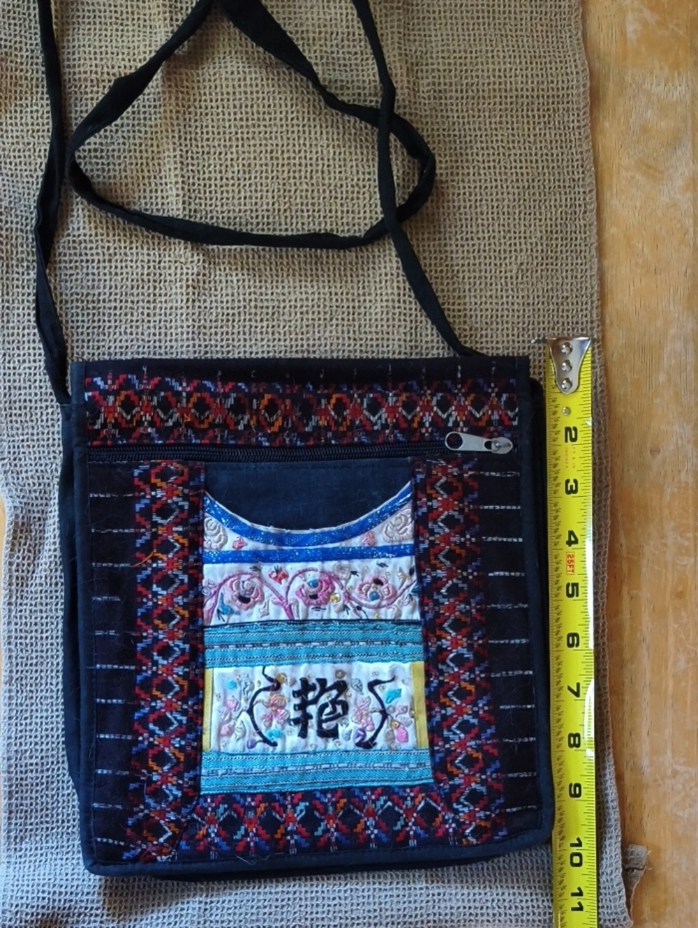 Embroidered Black Multi-Color Crossbody Bag - Ethnic Floral Design